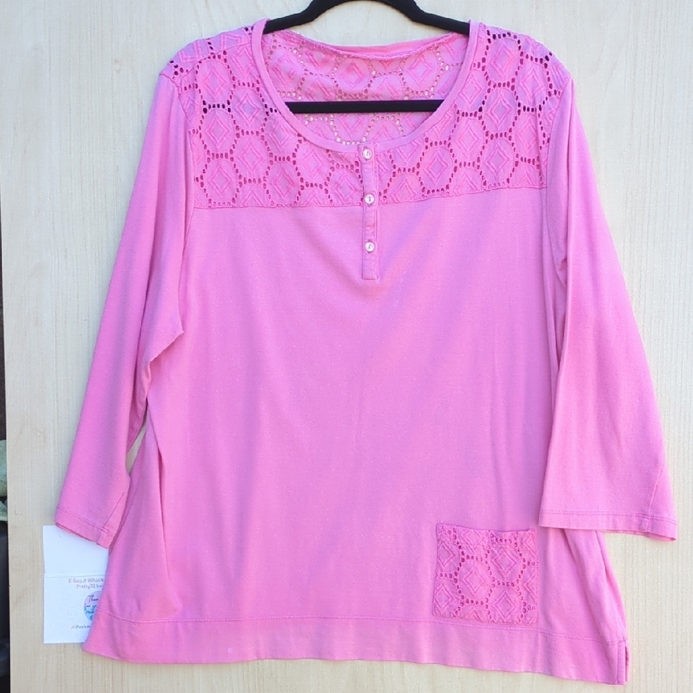 Pink Lace Detail Women's Top - Picture 6 of 9